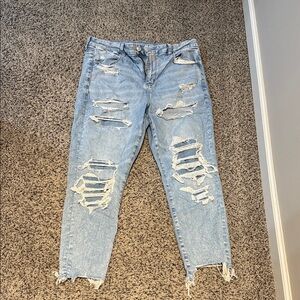 American Eagle Outfitters Ripped Light Blue curvy cropped jeggings